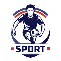 Dynamic soccer player graphic logo design for sport brand