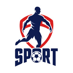Modern soccer player logo with shield and ball icon