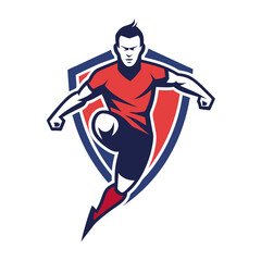 Dynamic soccer player logo illustration in flat graphic style