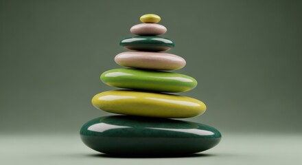Stack of colorful smooth stones for zen and balance