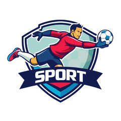 Dynamic Soccer Goalkeeper Catching Ball on Sport Emblem