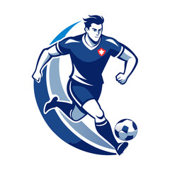 Dynamic cartoon style soccer player action kicking the ball