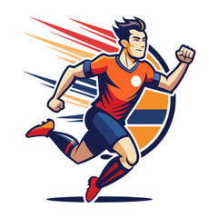 Cartoon style soccer player running with speed effect background