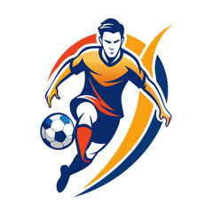 Dynamic soccer player dribbling a ball vector illustration