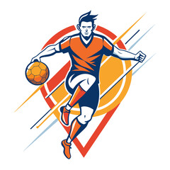 Dynamic soccer player vector illustration with abstract background shapes