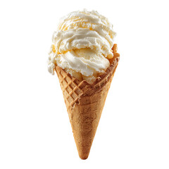 Delicious vanilla ice cream cone with a crisp golden - brown waffle cone perfect for a sweet treat on a hot day Simple pleasure