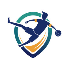 Stylized soccer player kicking ball with map pin background