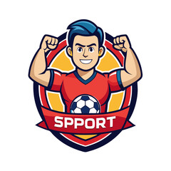 Mascot Logo Design of a Smiling Sportsman with Football