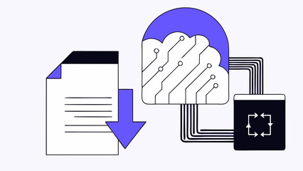 downloading data and processing with ai vector symbol for web design and internet concept illustration