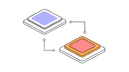 High-technology electronic transfer data with a central computer processor isolated on a blank white surface