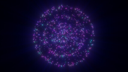 A purple cosmic sphere glowing with bright, vibrant particles, creating a dynamic and luminous effect in deep space