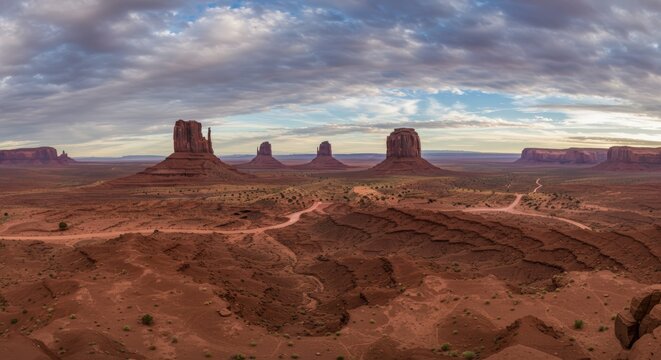 Monument valley landscape panoramic view - Powered by Adobe