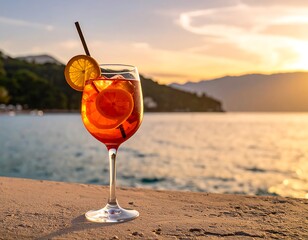 Sunset Aperol Spritz by the Sea.