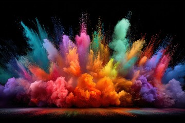Explosion Of Colorful Powder On Black Background