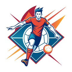 Obraz premium Dynamic soccer player illustration with ball and geometric background