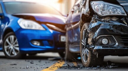 Fototapeta premium Two cars with damage from a traffic accident.