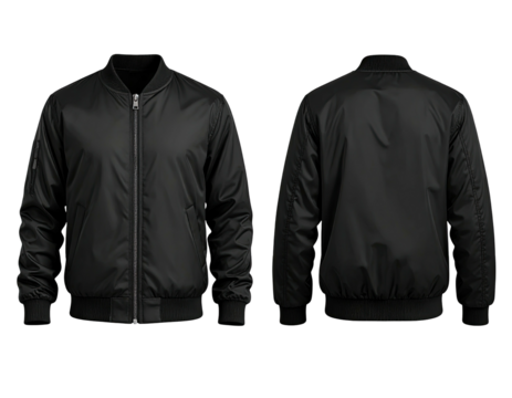 Full shot of a black bomber jacket, front and back views (4)
