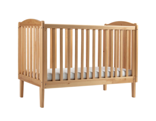 Light-colored wooden crib, simple design