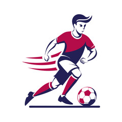 Dynamic soccer player dribbling ball with speed effect graphic