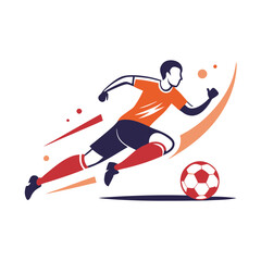 Dynamic soccer player silhouette sprinting with abstract design elements