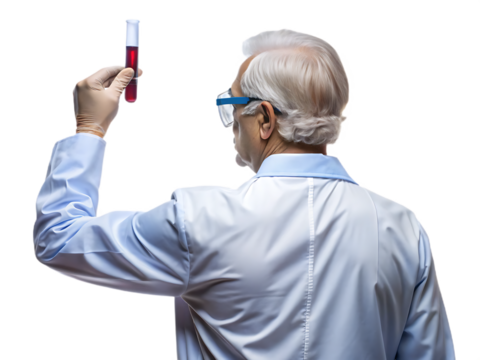 Scientist Holding Test Tube With Red Liquid researcher cutout png isolated on a transparent background