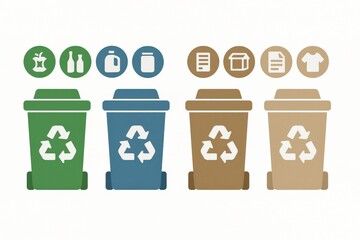 Environmentally conscious recycling bins aligned for waste separation showcasing sustainable living practices and eco-friendly habits promoting responsible resource management techniques