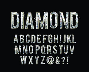Colorful Diamond Font. Gemstone styled alphabet letters collection, vector eps10

