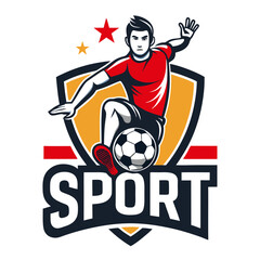 Dynamic soccer player illustration striking the ball with power