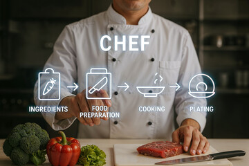 Chef touching holographic icon guide
