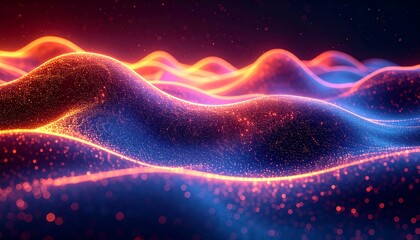 Glowing, undulating particles form abstract landscape