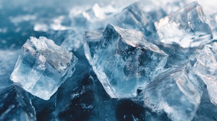 Obraz premium Close-up view of clear ice cubes with a cool, refreshing, and frosty appearance