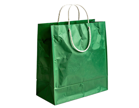 Green paper shopping bag with handles