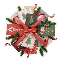Christmas cards wrapped in a red ribbon festive holiday design