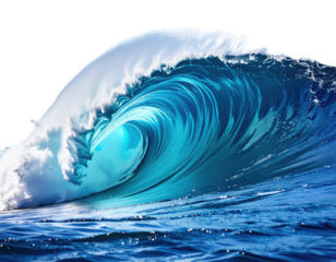 Powerful turquoise wave cresting, showcasing deep blue ocean depths