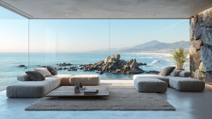 Fototapeta premium Bright and Spacious Beachfront Living Room