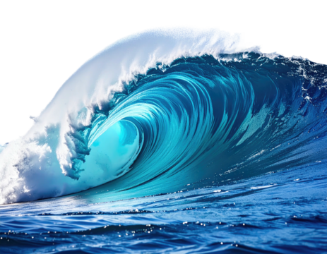 Powerful turquoise wave cresting, showcasing deep blue ocean depths