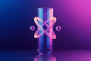 Glass Test Tube with Rings and Spheres in Neon Light