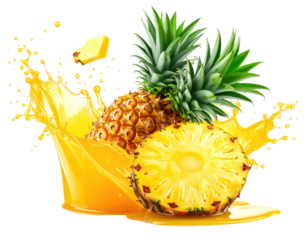 Fresh pineapple slices and juice splash (1)