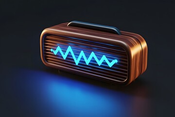 Retro Speaker with Glowing Equalizer Display on Dark Background