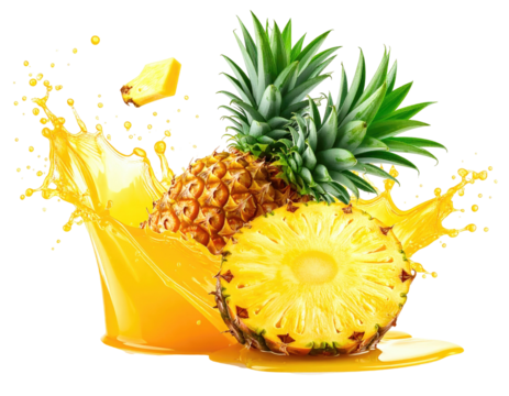 Fresh pineapple slices and juice splash (1)
