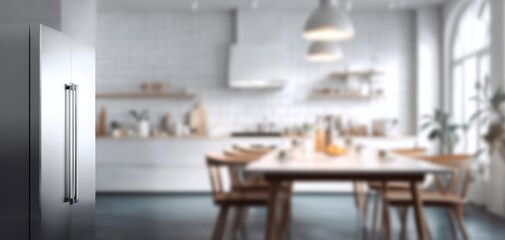 Blurred background of a kitchen interior.