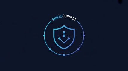 ShieldConnect Graphic: A stylized, modern graphic featuring a shield emblem at the center, symbolizing protection and security within a network, set against a dark, tech-inspired background. 