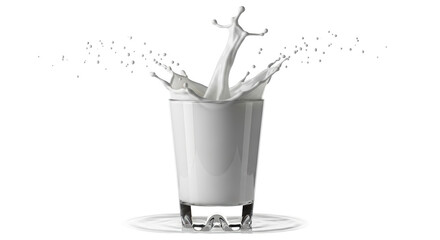 Isolated glass of milk with dynamic splash, refreshing and dairy drink for healthy diet