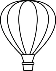 Black and white outline drawing of a hot air balloon with a basket transportation travel
