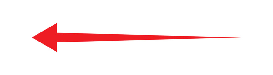 Obraz premium Long arrows. Red arrow pointing vector. Red left arrow icon. Straight long arrow pointing . Vector red long arrow icon. Thin long arrow vector icon. A solid long arrow pointing on white background.