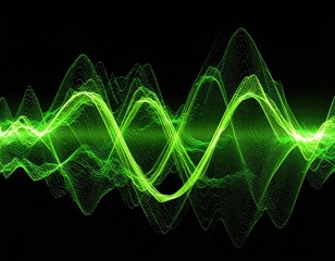 Abstract green wave patterns on black background