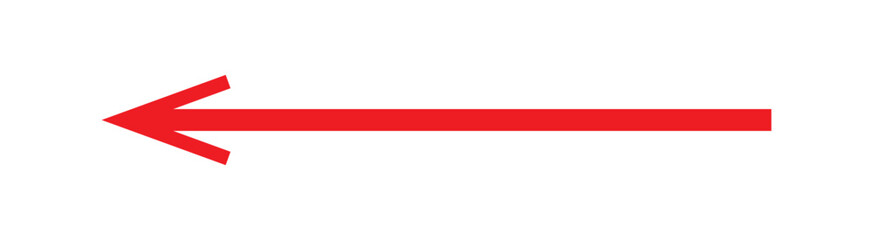 Obraz premium Long arrows. Red arrow pointing vector. Red left arrow icon. Straight long arrow pointing . Vector red long arrow icon. Thin long arrow vector icon. A solid long arrow pointing on white background.