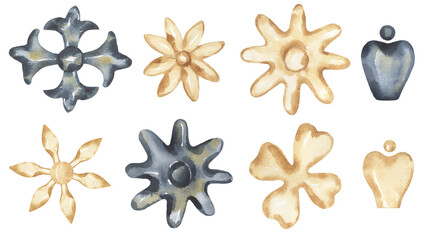 Watercolor Flower Motif Illustration set, design elements © MayaNavits