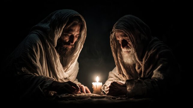 Jesus Christ talking to Nicodemus.