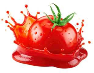 Fresh tomato exploding in a vibrant splash of juice